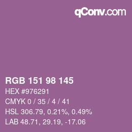 Color code: RGB 151 98 145 | qconv.com