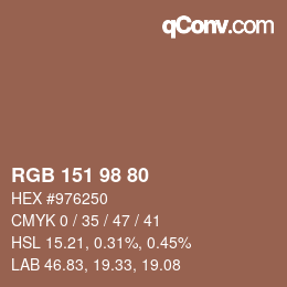 颜色代码: RGB 151 98 80 | qconv.com