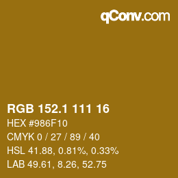 カラーコード: RGB 152.1 111 16 | qconv.com