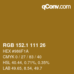 カラーコード: RGB 152.1 111 26 | qconv.com
