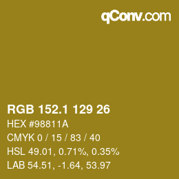 カラーコード: RGB 152.1 129 26 | qconv.com