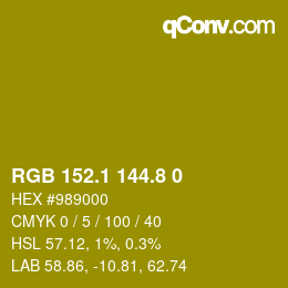 カラーコード: RGB 152.1 144.8 0 | qconv.com