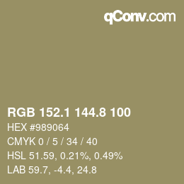 カラーコード: RGB 152.1 144.8 100 | qconv.com