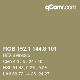 Color code: RGB 152.1 144.8 101 | qconv.com