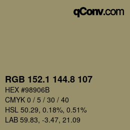 カラーコード: RGB 152.1 144.8 107 | qconv.com