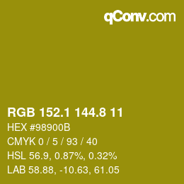 カラーコード: RGB 152.1 144.8 11 | qconv.com