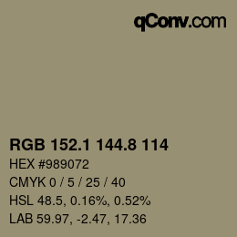 Color code: RGB 152.1 144.8 114 | qconv.com