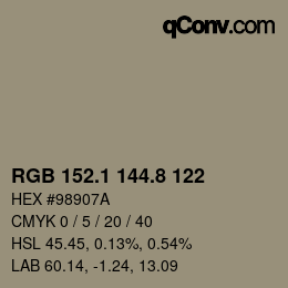 カラーコード: RGB 152.1 144.8 122 | qconv.com