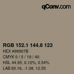 Color code: RGB 152.1 144.8 123 | qconv.com