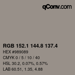 カラーコード: RGB 152.1 144.8 137.4 | qconv.com