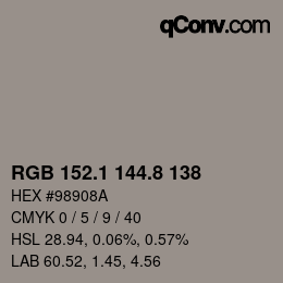 Farbcode: RGB 152.1 144.8 138 | qconv.com