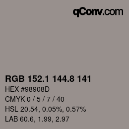 Código de color: RGB 152.1 144.8 141 | qconv.com