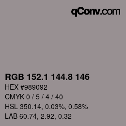 カラーコード: RGB 152.1 144.8 146 | qconv.com