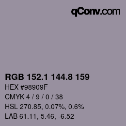 Farbcode: RGB 152.1 144.8 159 | qconv.com