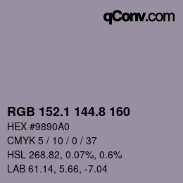 Color code: RGB 152.1 144.8 160 | qconv.com