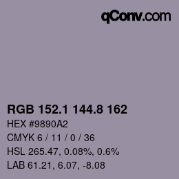 Código de color: RGB 152.1 144.8 162 | qconv.com