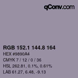 Color code: RGB 152.1 144.8 164 | qconv.com