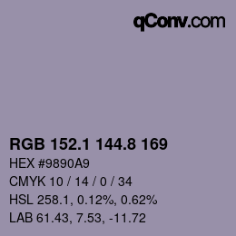 Color code: RGB 152.1 144.8 169 | qconv.com