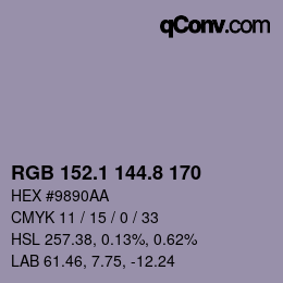 Color code: RGB 152.1 144.8 170 | qconv.com