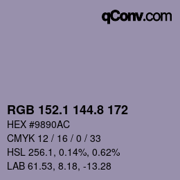 Color code: RGB 152.1 144.8 172 | qconv.com