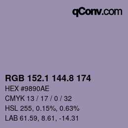Farbcode: RGB 152.1 144.8 174 | qconv.com