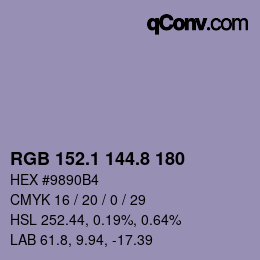 カラーコード: RGB 152.1 144.8 180 | qconv.com