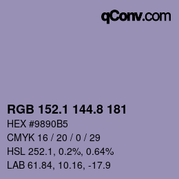 カラーコード: RGB 152.1 144.8 181 | qconv.com