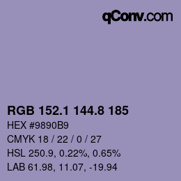 カラーコード: RGB 152.1 144.8 185 | qconv.com