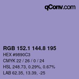 カラーコード: RGB 152.1 144.8 195 | qconv.com