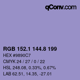 Código de color: RGB 152.1 144.8 199 | qconv.com