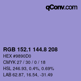 カラーコード: RGB 152.1 144.8 208 | qconv.com