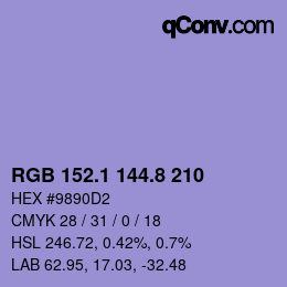 カラーコード: RGB 152.1 144.8 210 | qconv.com