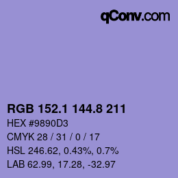 カラーコード: RGB 152.1 144.8 211 | qconv.com