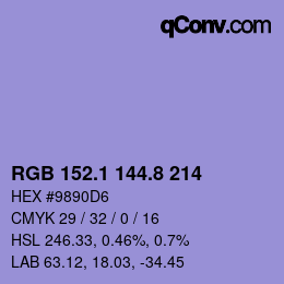 カラーコード: RGB 152.1 144.8 214 | qconv.com