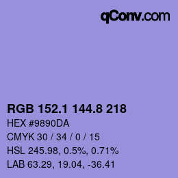 Color code: RGB 152.1 144.8 218 | qconv.com