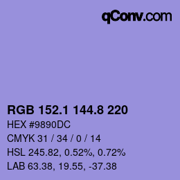 カラーコード: RGB 152.1 144.8 220 | qconv.com