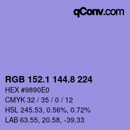 カラーコード: RGB 152.1 144.8 224 | qconv.com