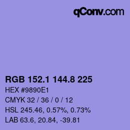 カラーコード: RGB 152.1 144.8 225 | qconv.com