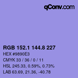 カラーコード: RGB 152.1 144.8 227 | qconv.com