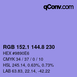 カラーコード: RGB 152.1 144.8 230 | qconv.com
