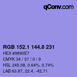 カラーコード: RGB 152.1 144.8 231 | qconv.com