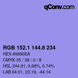 カラーコード: RGB 152.1 144.8 234 | qconv.com