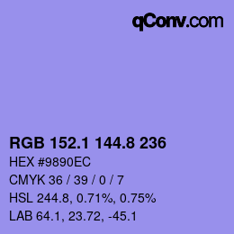 カラーコード: RGB 152.1 144.8 236 | qconv.com