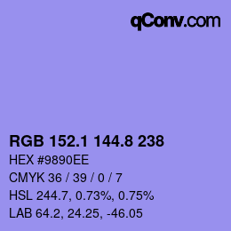 カラーコード: RGB 152.1 144.8 238 | qconv.com