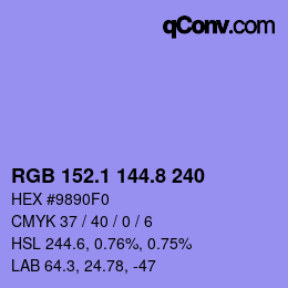 カラーコード: RGB 152.1 144.8 240 | qconv.com