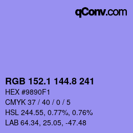 カラーコード: RGB 152.1 144.8 241 | qconv.com