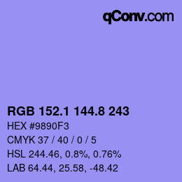 カラーコード: RGB 152.1 144.8 243 | qconv.com
