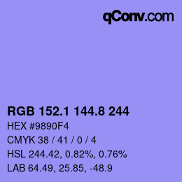 カラーコード: RGB 152.1 144.8 244 | qconv.com