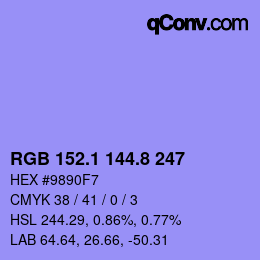 カラーコード: RGB 152.1 144.8 247 | qconv.com