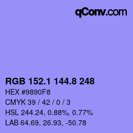 カラーコード: RGB 152.1 144.8 248 | qconv.com